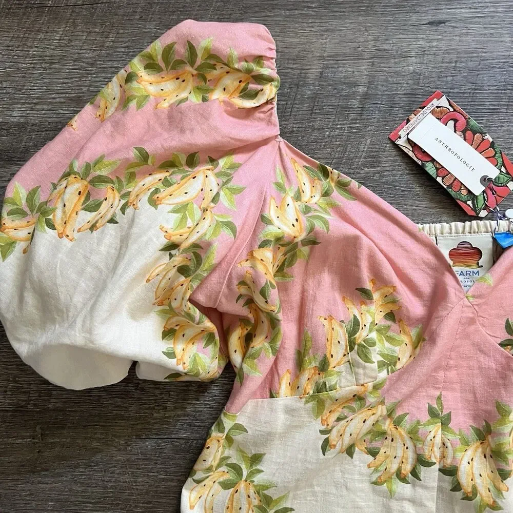 NWT Anthropologie FARM Rio Linen Blend Puff Sleeve Romper - Picture 4 of 15